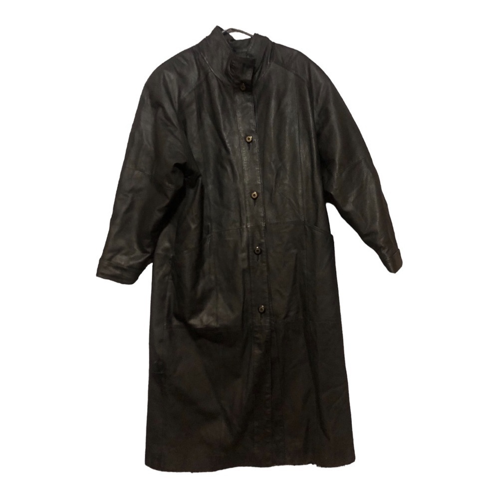 - Women’s Full Length Genuine Black Leather  Coat Size M